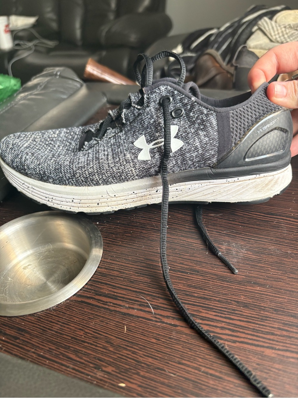 Under Armour Women’s Black and White Knit Running Shoe